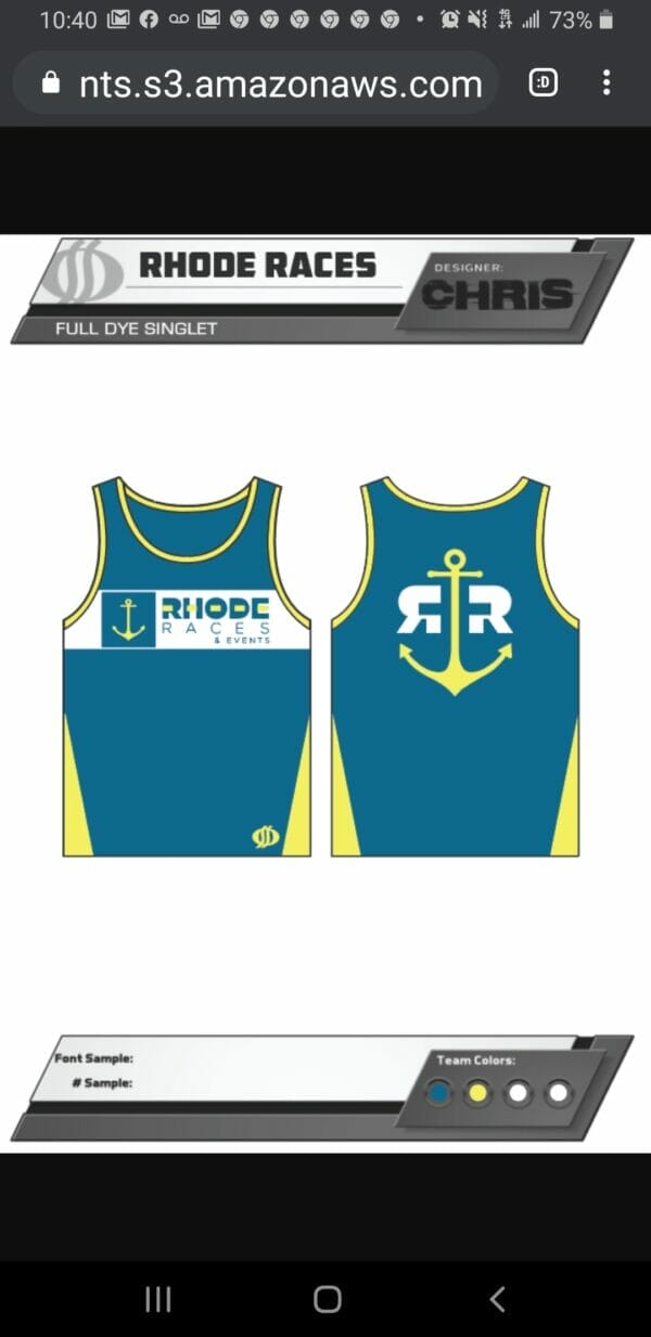 Rhode Race Running Singlets front and back