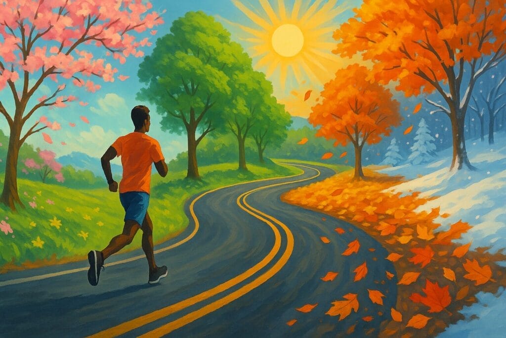 man running in 4 seasons
