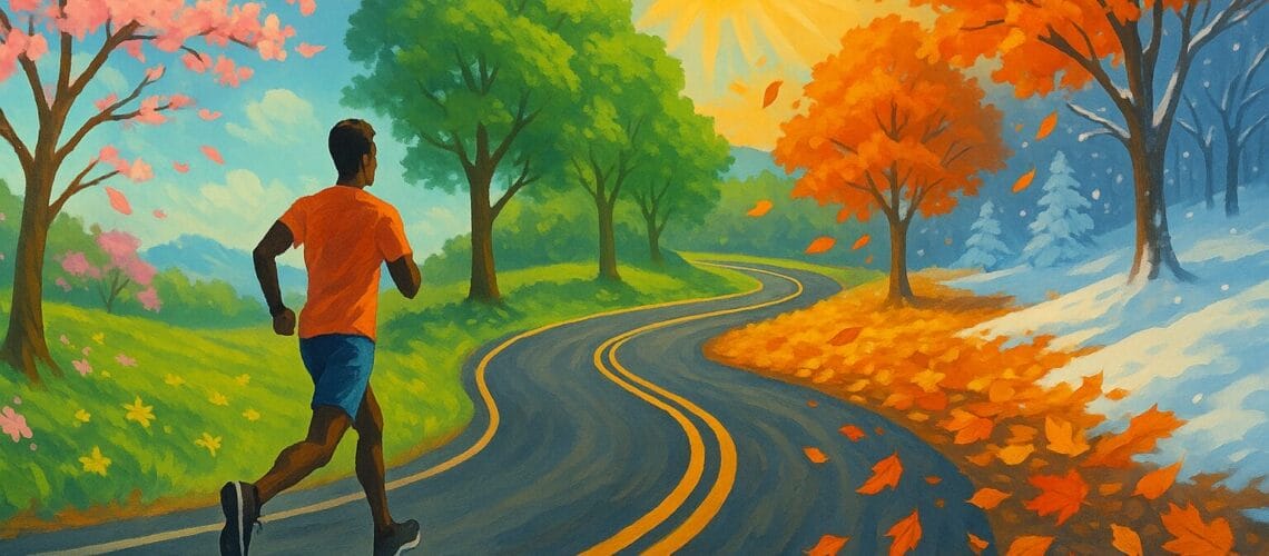 man running in 4 seasons